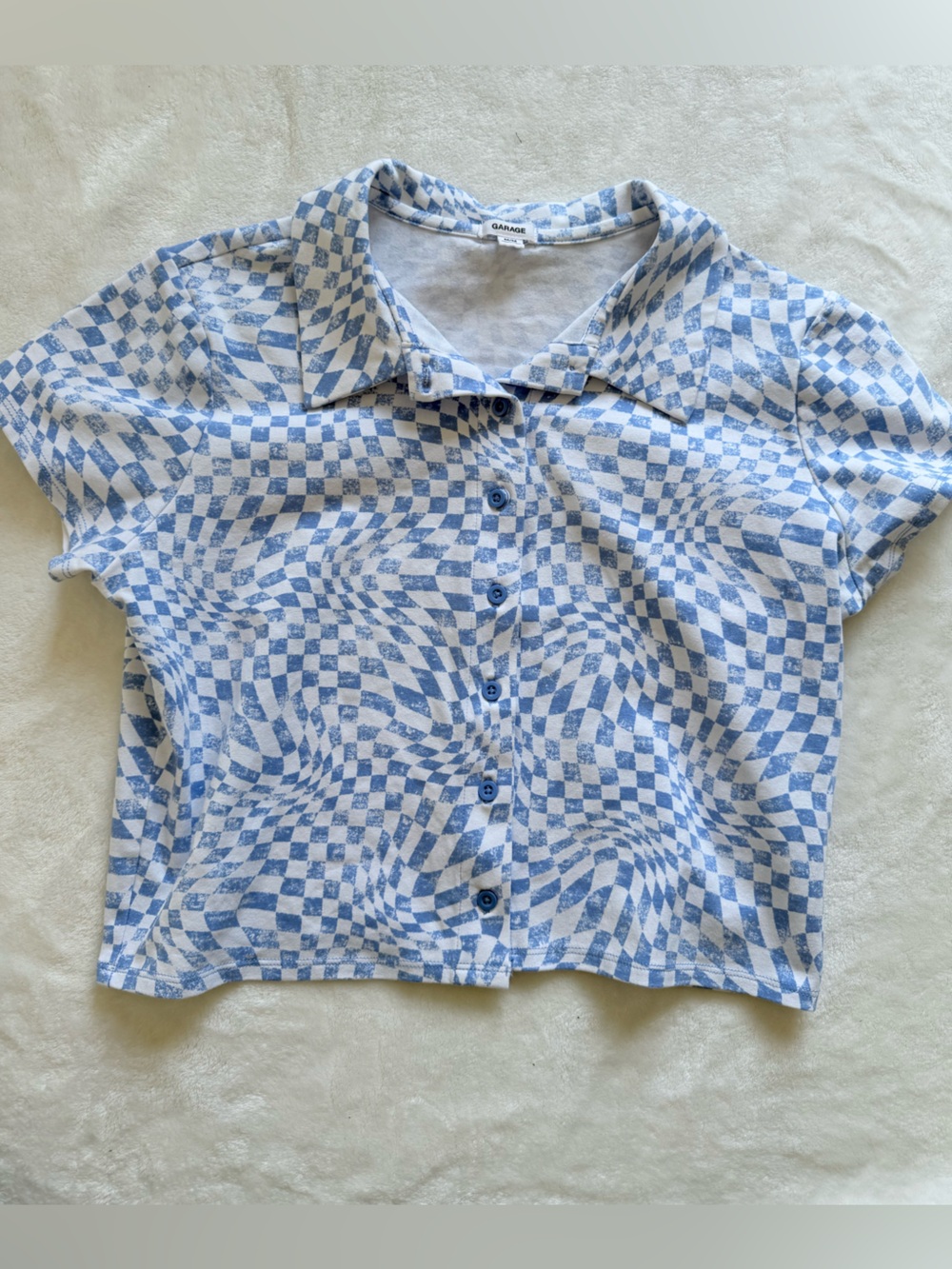 Garage Checkered Button-Up Crop Top